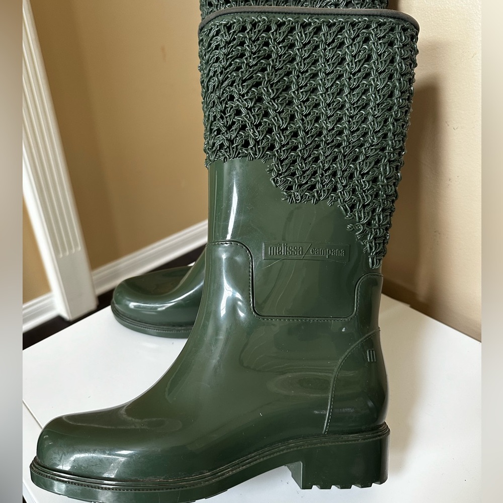 Melissa/Campana Boot Army Green- Size US 9- Made in Brazil Super Cute